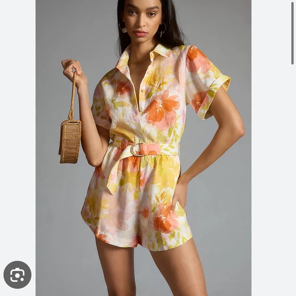 KIVARI printed short sleeve belted romper. Sold out. Size 6 - Picture 1 of 5